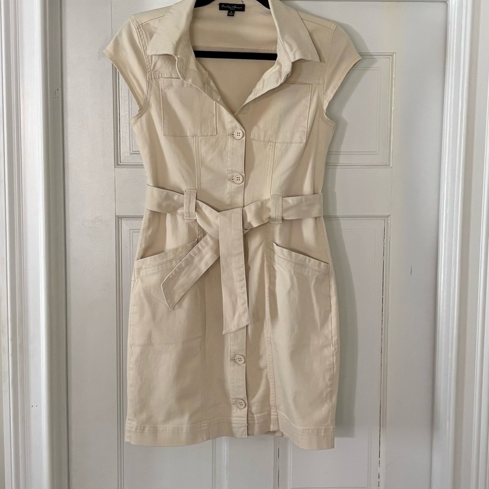 Hunter & Brown Premium Small Stylish Cream Button-Down Belted Dress
